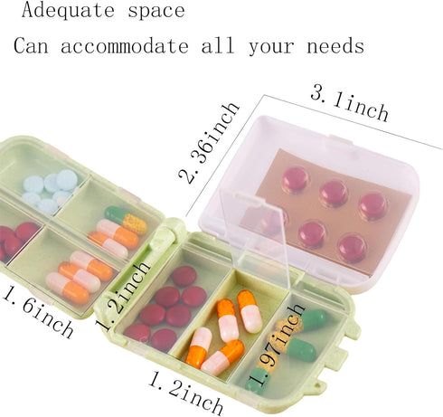 Zinmilin 3 8-Grid Travel Pill Box Case,Small Pill Case Travel Container Box for Purse,Small Pill Organizer Travel