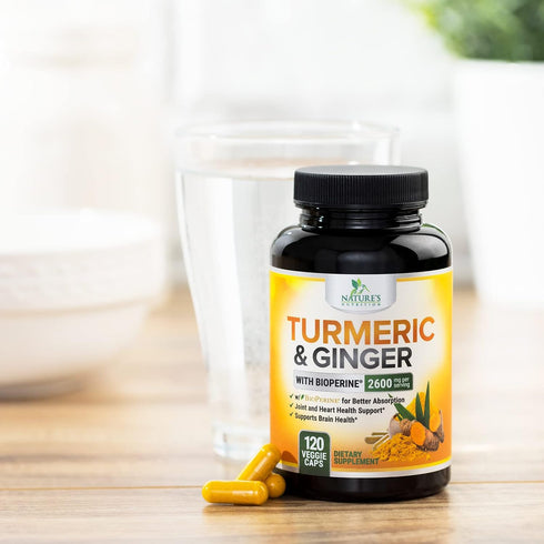 Nature's Tumeric Herbal Extract Supplement - Turmeric Curcumin with BioPerine Black Pepper & Ginger 2600mg - 120