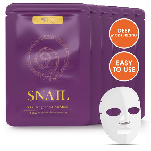 Korean Face Mask - 10ct Snail Mucin Hydrating Masks, Anti-Wrinkle & Deep Moisturizing, Paraben-Free