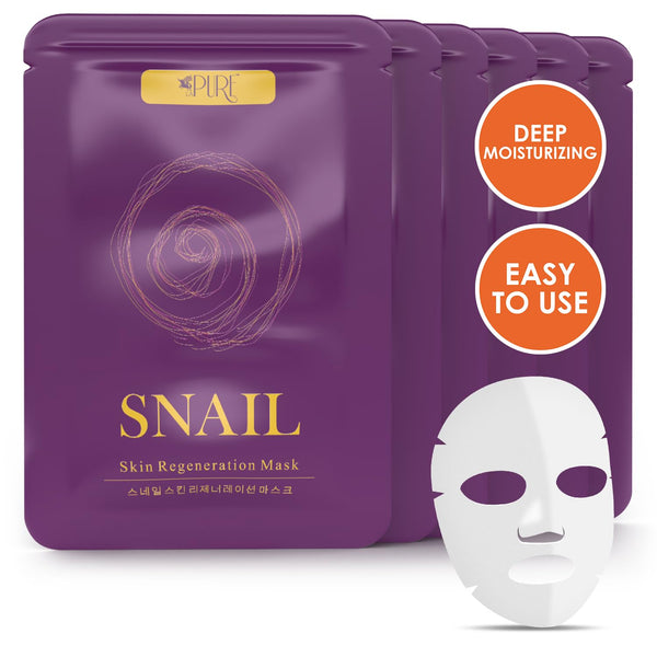 Korean Face Mask - 10ct Snail Mucin Hydrating Masks, Anti-Wrinkle & Deep Moisturizing, Paraben-Free