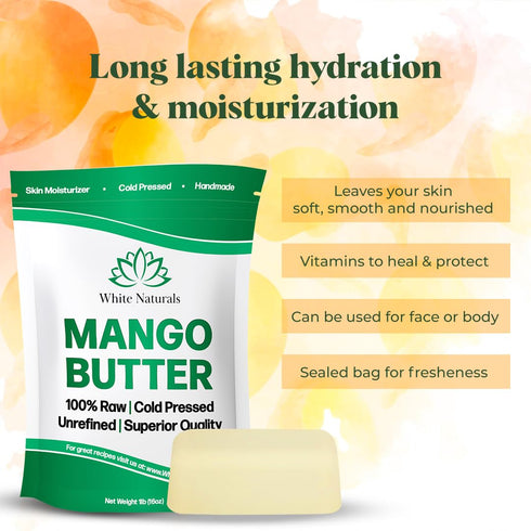 Unrefined Mango Butter 8 oz, Raw Natural Grade A Moisturizer for DIY Body Butters, Soap, Lotions, and Lip Balm