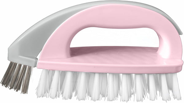 Detachable Handheld Cleaning Brush, Heavy-Duty Stiff Scrub Brush for Tile, Carpet, Bathroom, Kitchen Sink (Pink)