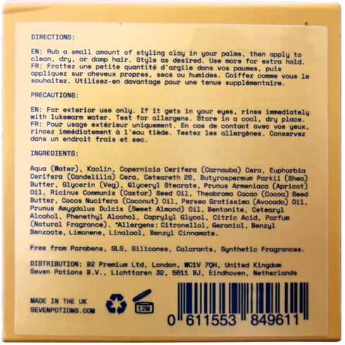SEVEN POTIONS Hair Clay - 3.4 fl oz, High Hold Matte Pomade for Effortless Hair Styling, Natural, Vegan, Cruelty Free