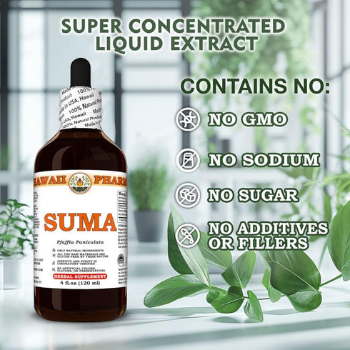 Hawaii Pharm 2 fl.oz Suma (Pfaffia Paniculata) Dry Root Tincture, All Natural, Vegan, Pure Liquid Extract