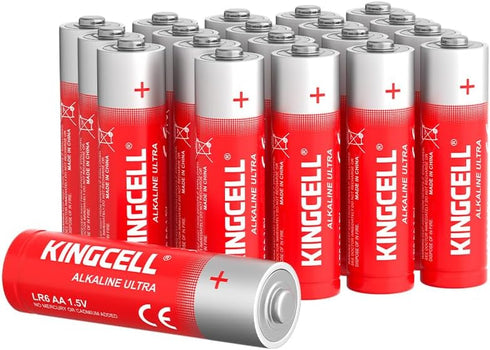 KINGCELL AA Batteries 20 Pack, High-Performance Alkaline AA Batteries 10-Year Shelf Life Double