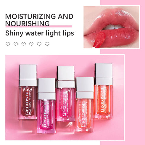 Hydrating Lip Glow Oil, Transparent Toot Tinted Lip Oil Gloss, Nourishing and Repairing, 0.2 OZ Cherry