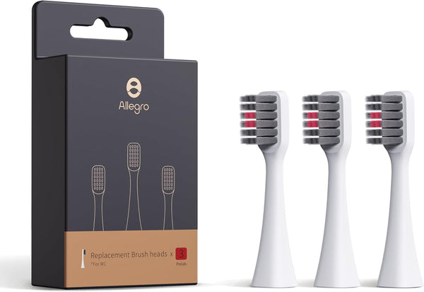 Allegro M1 Electric Toothbrush Replacement Heads, 3 Pack (White-Polish)