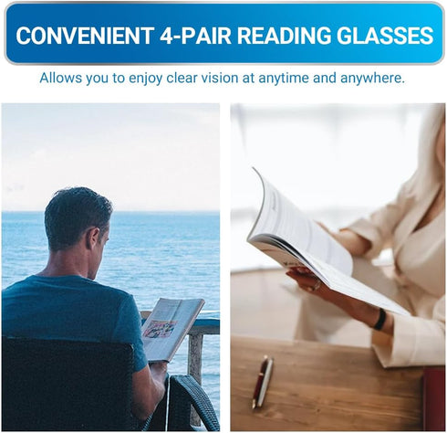 LUFF 4PCS Anti-Blu-Ray Reading Glasses UV400, Sun Readers with Spring Hinges (2.5X)