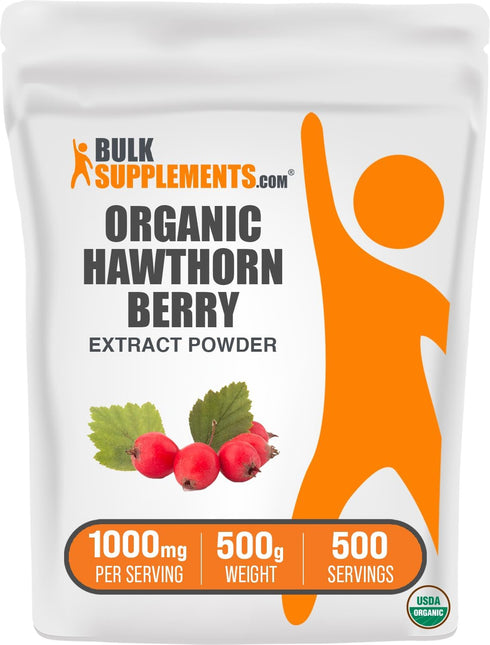 BulkSupplements.com Organic Hawthorn Berry Extract Powder, 1000mg per Serving, 500g (1.1 lbs)