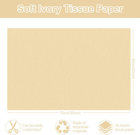 Whaline 20 x 30 Inch Soft Ivory Tissue Paper Cream Gift Wrapping Paper Art Paper for DIY Crafts Wedding Birthday Party Gift Packing Supplies, 50 Sheets by Whaline