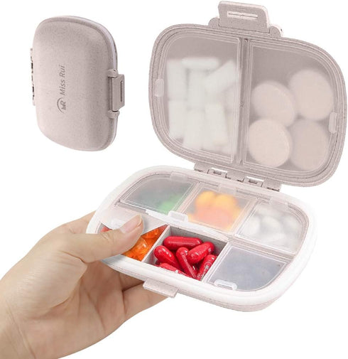 Travel Pill Organizer, Portable 8 Compartments Small Pill Case Daily Pill Box to Hold Vitamins, Cod Liver Oil, Medicine
