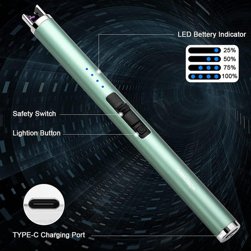 ARECTECH Rechargeable Electric Candle Lighter, Arc Plasma Windproof Lighter for Kitchen, Gift for Mom, Type-C Cable
