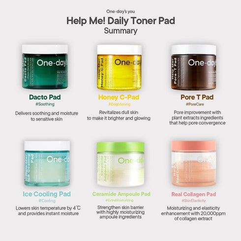ONE-DAY’S YOU Help Me Dacto Pad | Korean Toner Pads with Glycolic Acid & Salicylic Acid for Face (60 sheets)