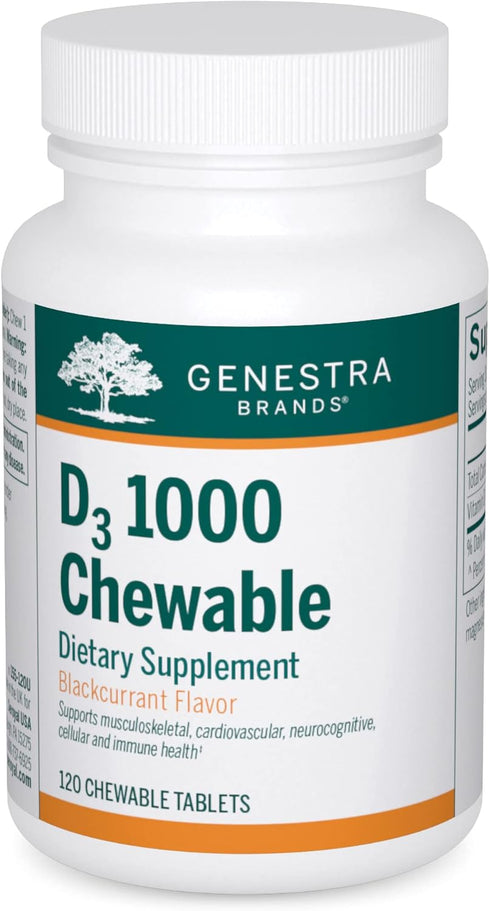 Genestra Brands D3 1000 Vitamin D Supplement - 120 Chewable Tablets - Natural Blackcurrant Flavor