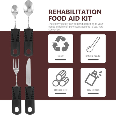 iplusmile 4PCS Adaptive Utensils | Built up Bendable Fork Spoon Cutter for Adults Elderly Disabled Hand Tremors