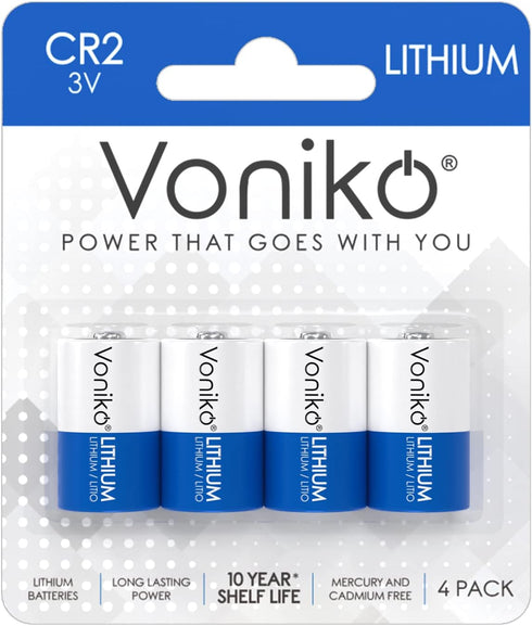 Voniko CR2 3V Lithium Batteries, 4-Pack, High Power Lithium-Battery, 10 Years Shelf Life
