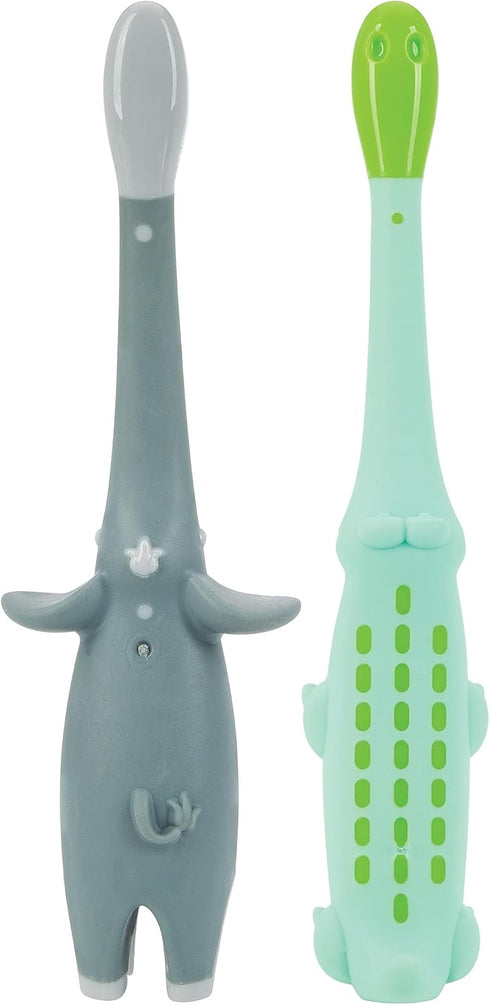 Dr. Talbot's Toddler Training Toothbrush for Kids, 2-Pack, 6+ Months, Alligator/Elephant