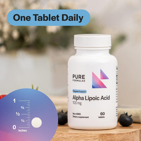 PureFormulas Alpha Lipoic Acid 100 mg ALA Supplement for Liver Support, Antioxidants, 60 Tablets