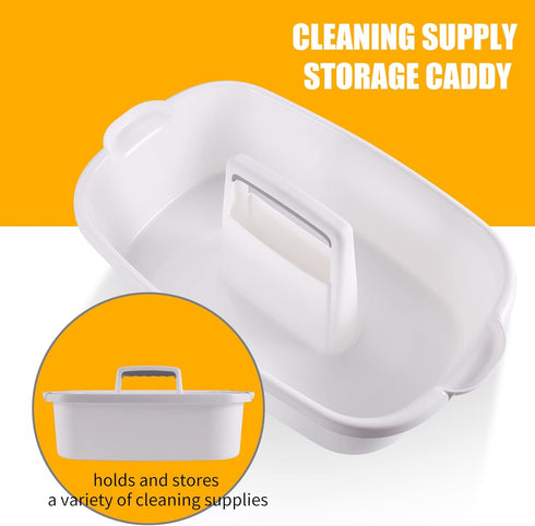 Cleaning Supply Caddy - Divided Tote Basket Bin with Handle for Bathroom, Kitchen, Garden, 2 Pack, White