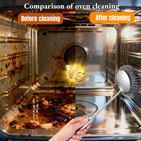 Yajouwin 7Pcs Set 1 Brushes,1 Brushes,4 Pads,1 Steel Wool Scrubber with Handle: Stainless Steel Scrubber Brush Long