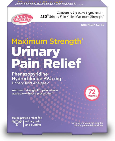 Urinary Pain Relief Phenazopyridine HCl 99.5mg Tablets, Maximum Strength OTC for Fast Relief of UTI Pain, 72 count