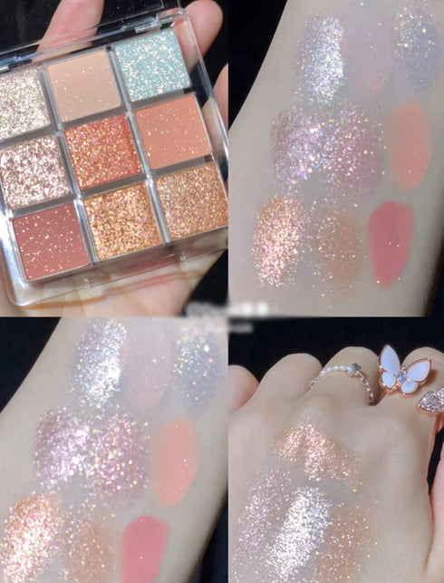 Kayswang 9 Colors Glitter Eyeshadow Palette, Matte High Pigment Color Cream Texture Natural Eye Shadow Powder (Pink)