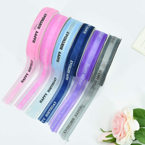 TONIFUL Happy Birthday Ribbon 1 Inch Navy Blue Satin Silk 50 Yards for Gift Wrapping, Birthday Party Supplies, Bouquet