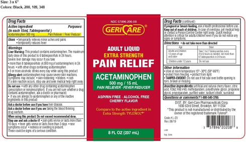 GeriCare Extra Strength Acetaminophen 500 mg Liquid Pain Relief, Fever Reducer, 8 FL OZ (Pack of 1)