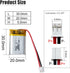 KBT 3.7V 250mAh Li-Polymer Battery:502030 Lipo Rechargeable Lithium-ion Replacement Batteries with PH2.0 2Pin JST Connector
