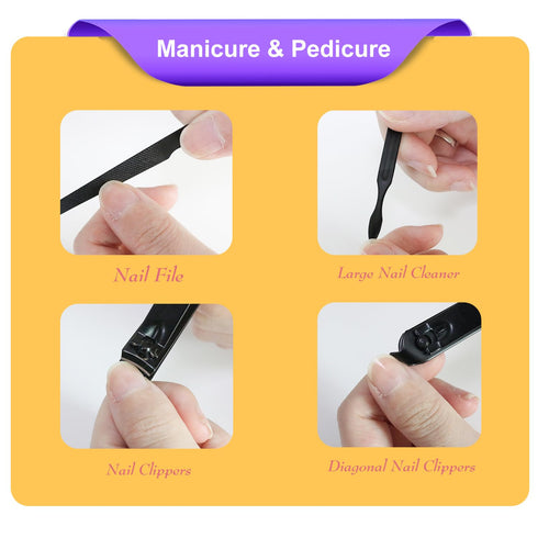 Manicure Set 8 in 1 Nail Clipper Set | RedFlow Nail Clippers, Travel Kit with Fingernail & Toenail Tools (Black)
