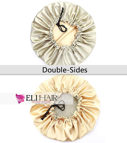 Stain Bonnet Adjustable Satin Sleep Cap - Reversible Double Layer Gold/Lime for Night Hair