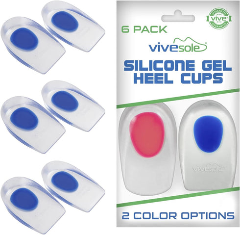 Heel Cups for Heel Pain Relief (3 Pairs) - Gel Cushion Inserts for Achilles Tendonitis, Plantar Fasciitis