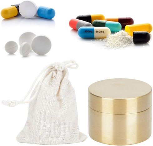 Dustproof Brass Pill Case, Mini Outdoor Waterproof Round Shape Container for Sports, Camping, Hiking - S
