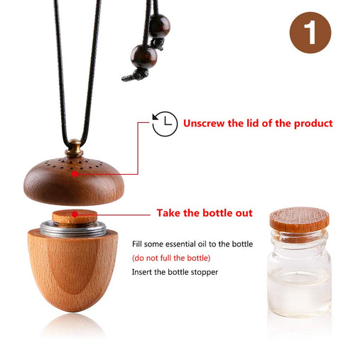 Wooden Acorn Essential Oil Car Diffuser Air Freshener - Hang Decoration, Brown
