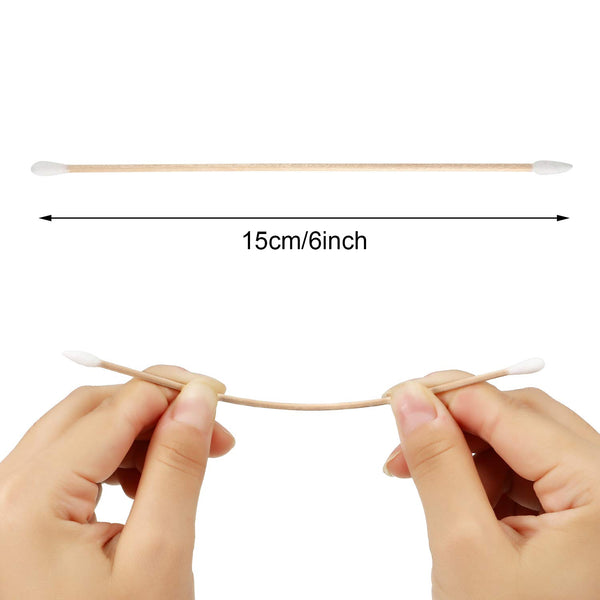 Norme 6 Inch Cotton Swabs in Storage Box, 500 Pcs Long Pointed and Round Tip Cleaning Swabs with Wooden Handle