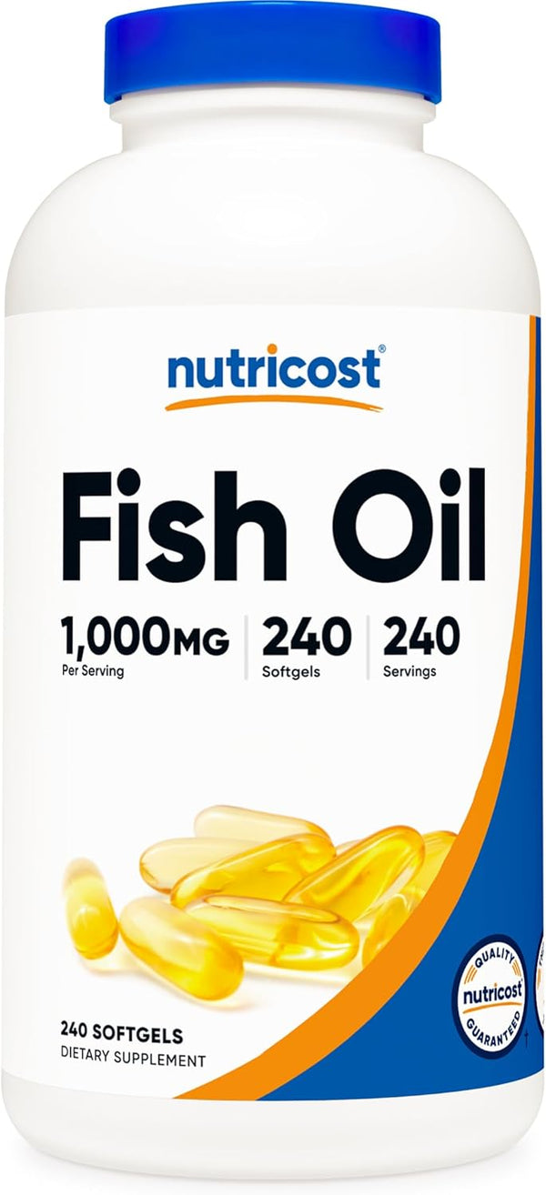 Nutricost Fish Oil Omega 3 Softgels, 240 Softgels, 1000mg Fish Oil with EPA & DHA, Non-GMO, Gluten Free
