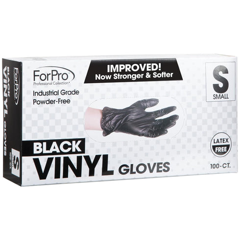 ForPro Professional Collection Disposable Vinyl Gloves, Black, Industrial Grade, Powder-Free, 100-Count, Small