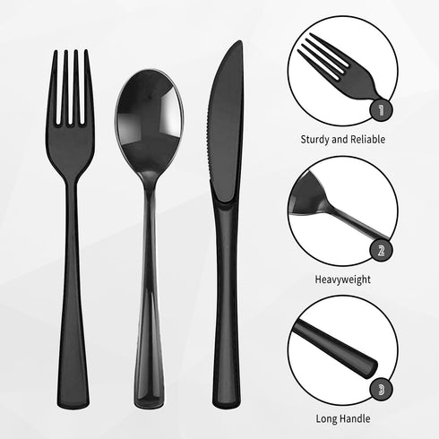 150 Pack Heavy Duty Plastic Silverware, Disposable Cutlery Set with 50 Forks, Knives, Spoons for Parties, Events