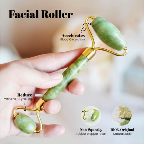 ROSELYNBOUTIQUE Gua Sha Facial Tools & Face Roller, Jade Roller Guasha Tool for Natural Skincare (Green)