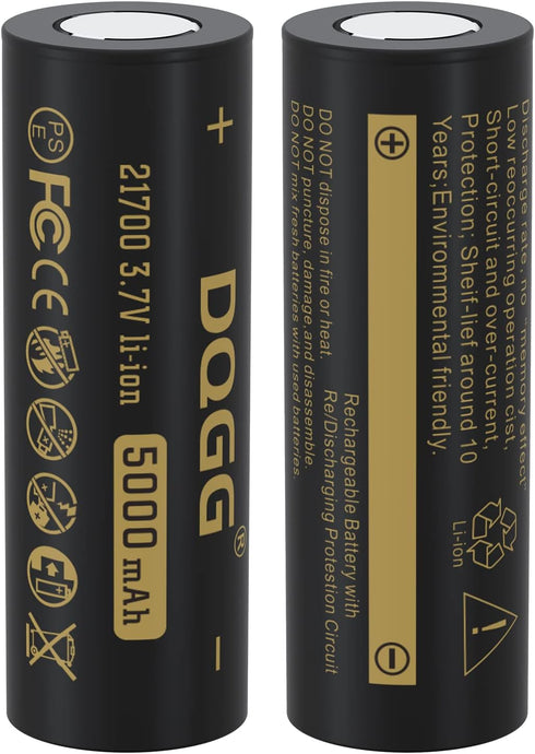 3.7 Volt 21700 Rechargeable Battery 5000mAh 2 Pack Large Capacity for LED Flashlight, Headlamps