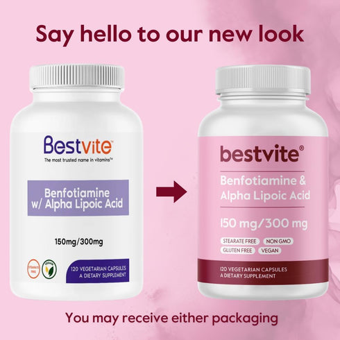BESTVITE Benfotiamine 150mg / Alpha Lipoic Acid 300mg - 120 Vegetarian Capsules, Vegan, Gluten Free