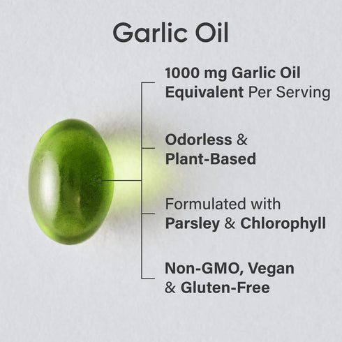 Sports Research Odorless Garlic Oil Pills (1000mg) with Parsley & Chlorophyll - Non-GMO Verified, Vegan Certified & Gluten Free - 150 Plantgel Capsules
