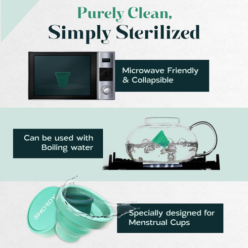 SHORDY Menstrual Cup Beginners Kit, Menstrual Cup PH Balanced Gel Cleaner Wash, Collapsible Sterilizer Cup and Silicone