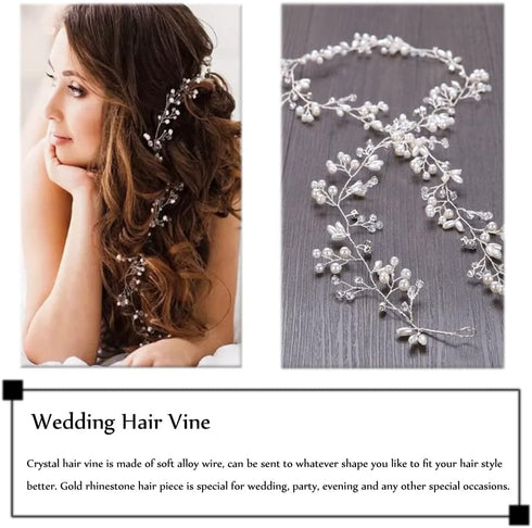 Jakawin Bride Wedding Pearl Hair Vine, Silver Rhinestone Hair Piece, Bridal Hair Accessories for Women and Girls