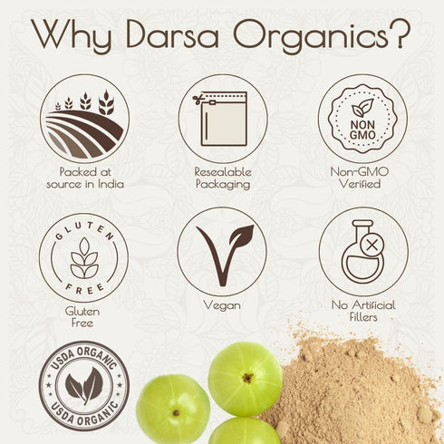 Darsa Organics Amla Fruit Powder from India, 8 oz, Rich in Vitamin C & Antioxidants, Supports Immunity and Hair Growth