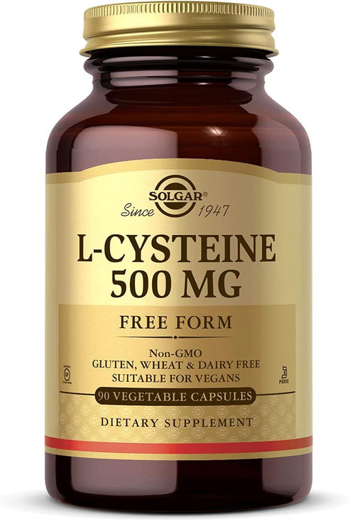 Solgar L-Cysteine 500 mg, 90 Vegetable Capsules - Free Form Amino Acid for Skin, Hair & Nails, Vegan, Gluten Free