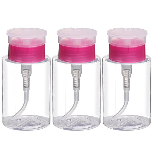Pack of 3 Nail Polish Remover Pump Empty Dispenser Bottles for Alcohol, Nail Polish, Makeup Remover, 150ml (Hotpink Top