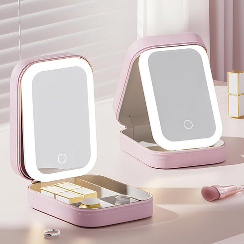 Travel Makeup Bag with LED Mirror, Small Organizer with Light, Pink Beautifect Box