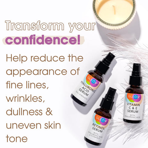 Retinol Serum for Face - Vitamin C Serum with Hyaluronic Acid, Glow Face Serum for Women and Men, 3x2oz