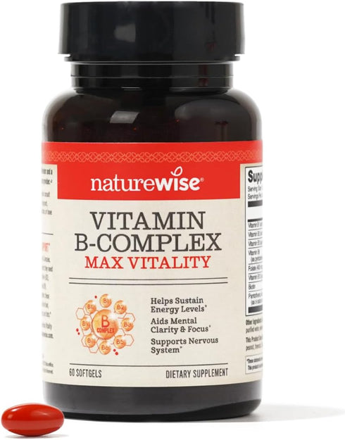 NatureWise Vitamin B Complex for Women and Men with Folic Acid, Biotin, Gluten Free, 60 Softgels